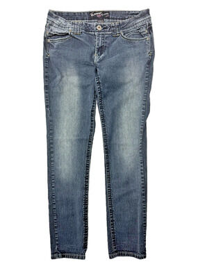 Forever Young Juniors Size 11 Stretch Skinny Blue Jeans Medium Wash Low Rise EUC